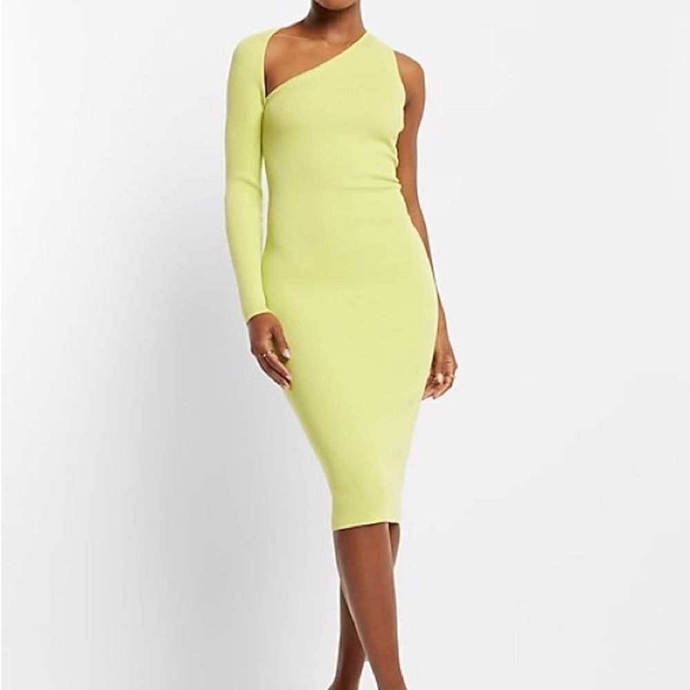 Express Body Contour Ribbed Asymmetrical One Shoulder Midi Sweater Dress XL GREY - Picture 6 of 12